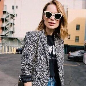 Anine Bing Black and White Leopard Print Blazer